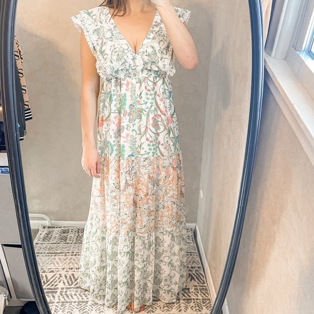 House of Harlow Tiered Maxi Dress Floral XS